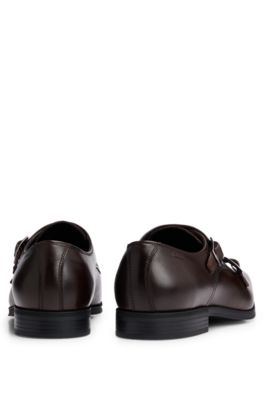 Double-monk shoes in smooth leather, Dark Brown