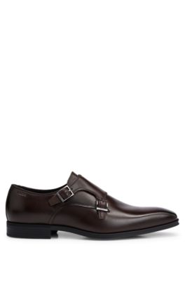 Double-monk shoes in smooth leather, Dark Brown