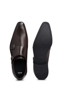 Double-monk shoes in smooth leather, Dark Brown