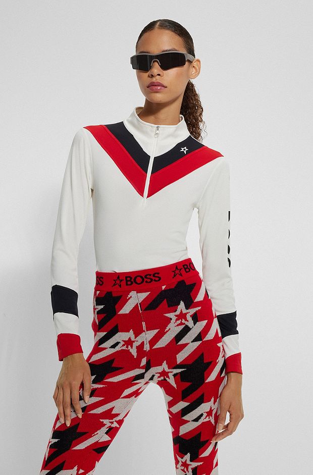 BOSS x Perfect Moment sweatshirt with stripes and branding, Red
