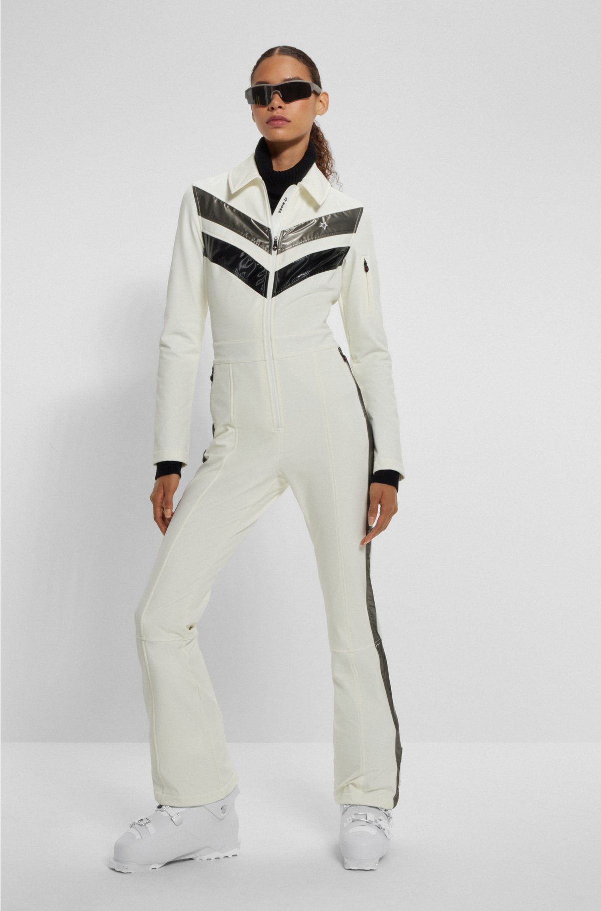 BOSS x Perfect Moment branded ski suit with stripes