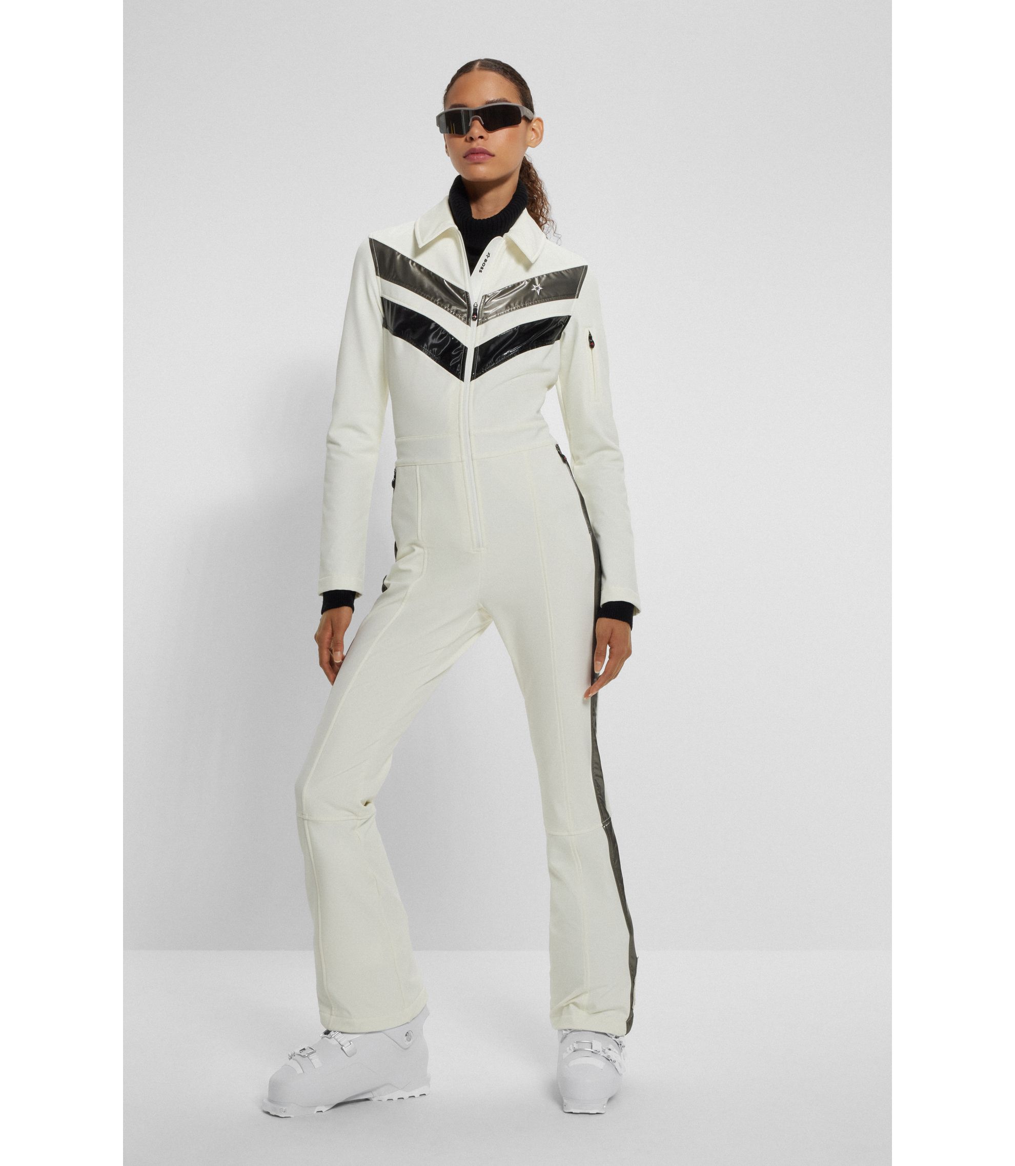 【タイムセール】PERFECT MOMENT スキーウェア Mサイズ ホワイト BOSS - BOSS x Perfect Moment branded ski suit with stripes