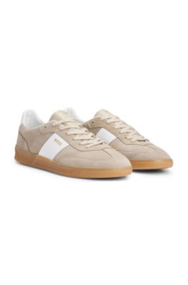 Shop Hugo Boss Suede-leather Lace-up Trainers With Branding In Beige