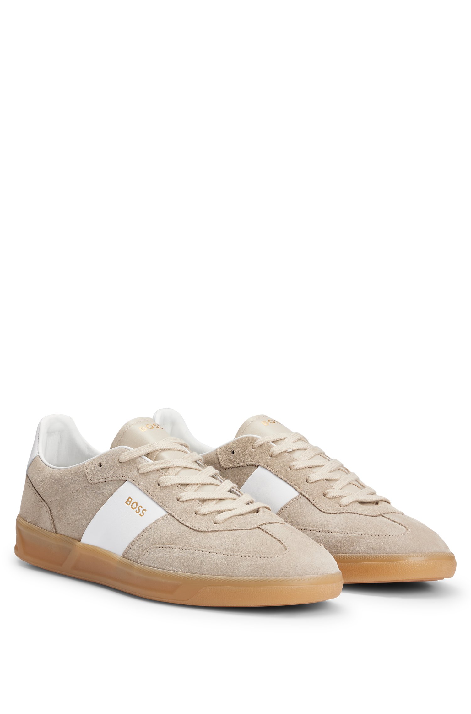 Suede-leather lace-up trainers with branding