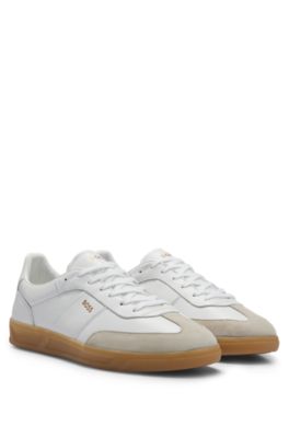 Hugo Boss Brandon Mens Leather And Suede Trainers With Embossed Logo In White