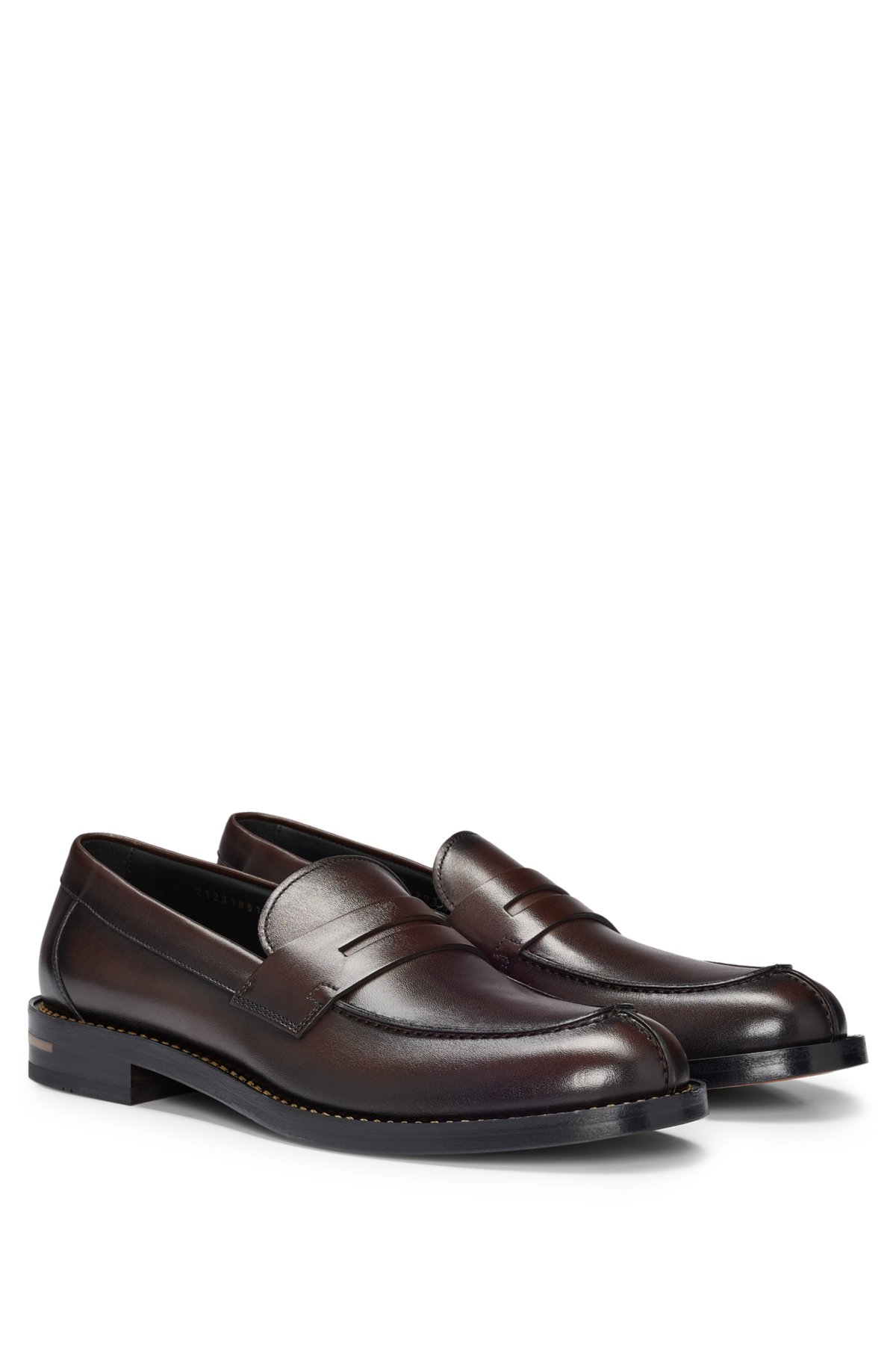 BOSS - Leather slip-on loafers with penny trim