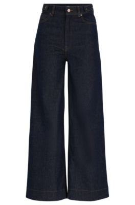 Shop Hugo Boss Slim-fit Wide-leg Jeans In Navy Stretch Denim In Dark Blue