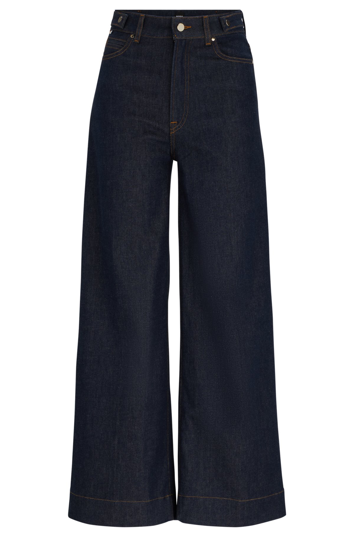 Slim-fit wide-leg jeans in navy stretch denim