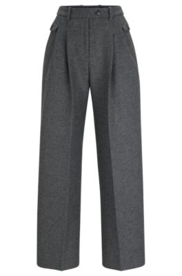Hugo Boss Relaxed-fit Trousers In A Melange Wool Blend In Silver