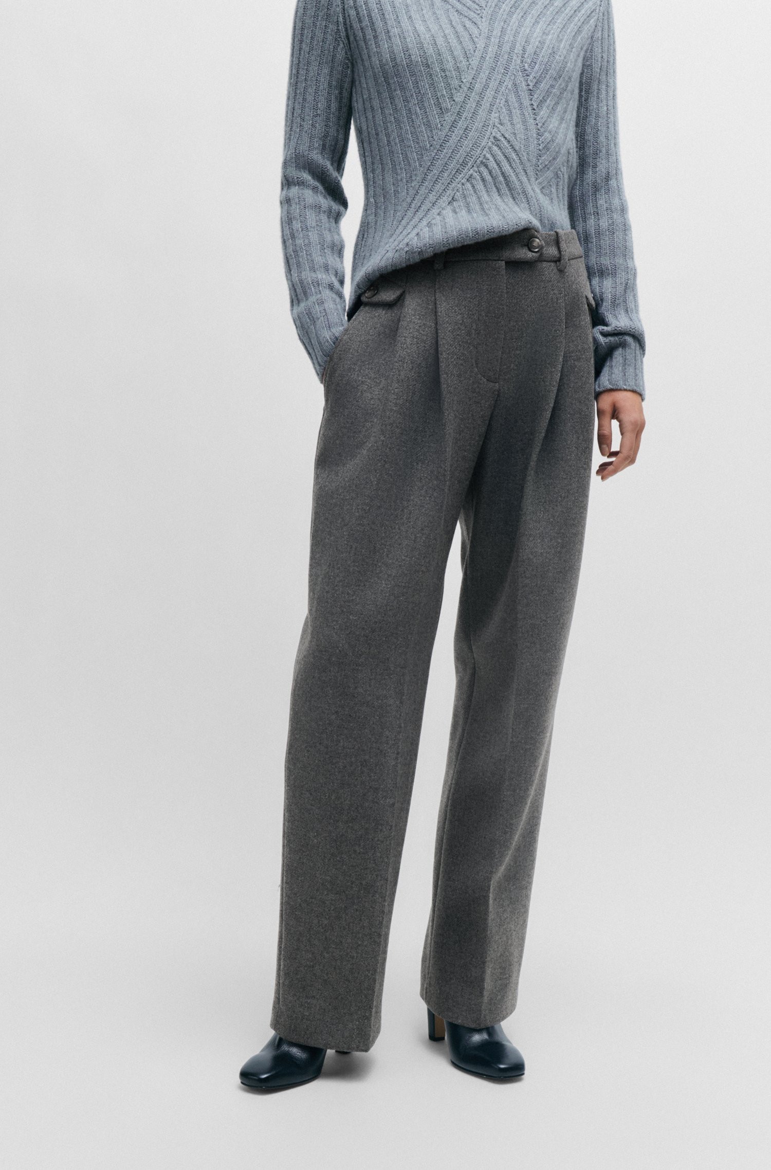 Relaxed-fit trousers a melange wool blend