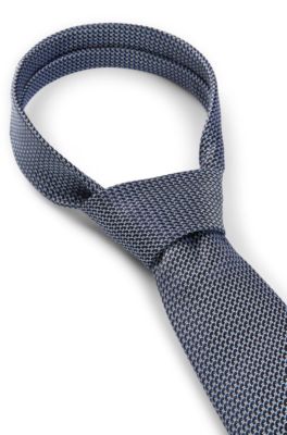 Silk tie with jacquard-woven micro pattern, Dark Blue