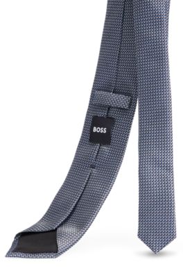 Silk tie with jacquard-woven micro pattern, Dark Blue