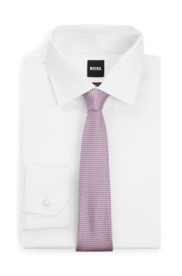 Silk tie with jacquard-woven micro pattern, light pink