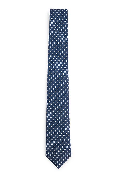 Silk tie with jacquard-woven pattern, Dark Blue