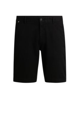 Shorts slim fit de sarga de algod&oacute;n el&aacute;stico, Negro