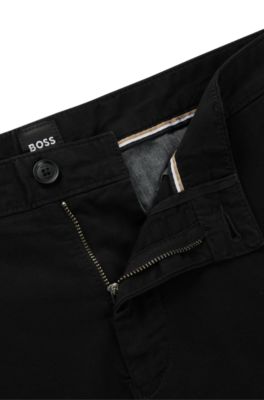 Shorts slim fit de sarga de algod&oacute;n el&aacute;stico, Negro