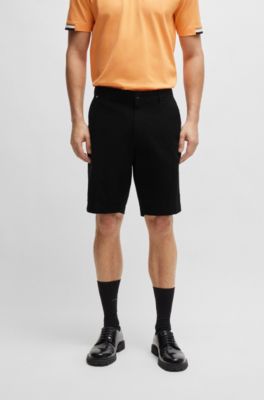 Shorts slim fit de sarga de algod&oacute;n el&aacute;stico, Negro