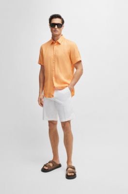 Shorts slim fit de sarga de algod&oacute;n el&aacute;stico, Blanco