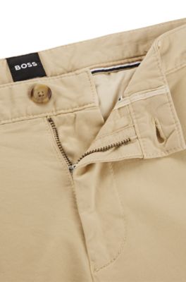 Shorts slim fit de sarga de algod&oacute;n el&aacute;stico, Beige claro