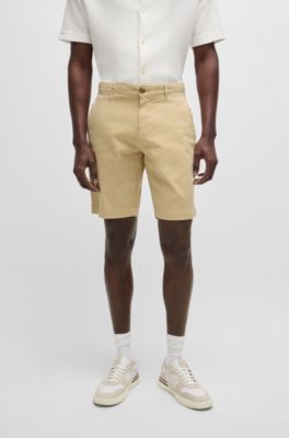 Shorts slim fit de sarga de algod&oacute;n el&aacute;stico, Beige claro