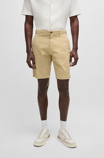 Slim-fit shorts in stretch-cotton twill, Light Beige