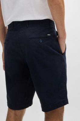 Shorts slim fit de sarga de algod&oacute;n el&aacute;stico, Azul oscuro