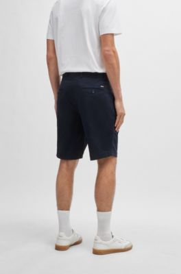 Shorts slim fit de sarga de algod&oacute;n el&aacute;stico, Azul oscuro