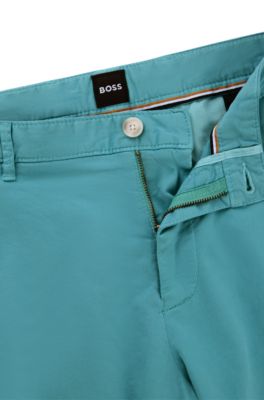 Shorts slim fit de sarga de algod&oacute;n el&aacute;stico, Celeste