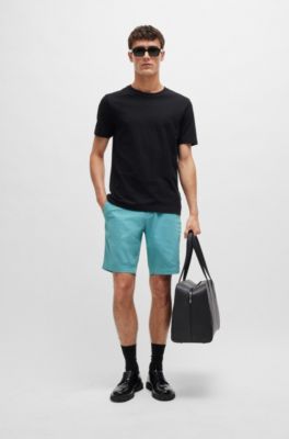 Shorts slim fit de sarga de algod&oacute;n el&aacute;stico, Celeste