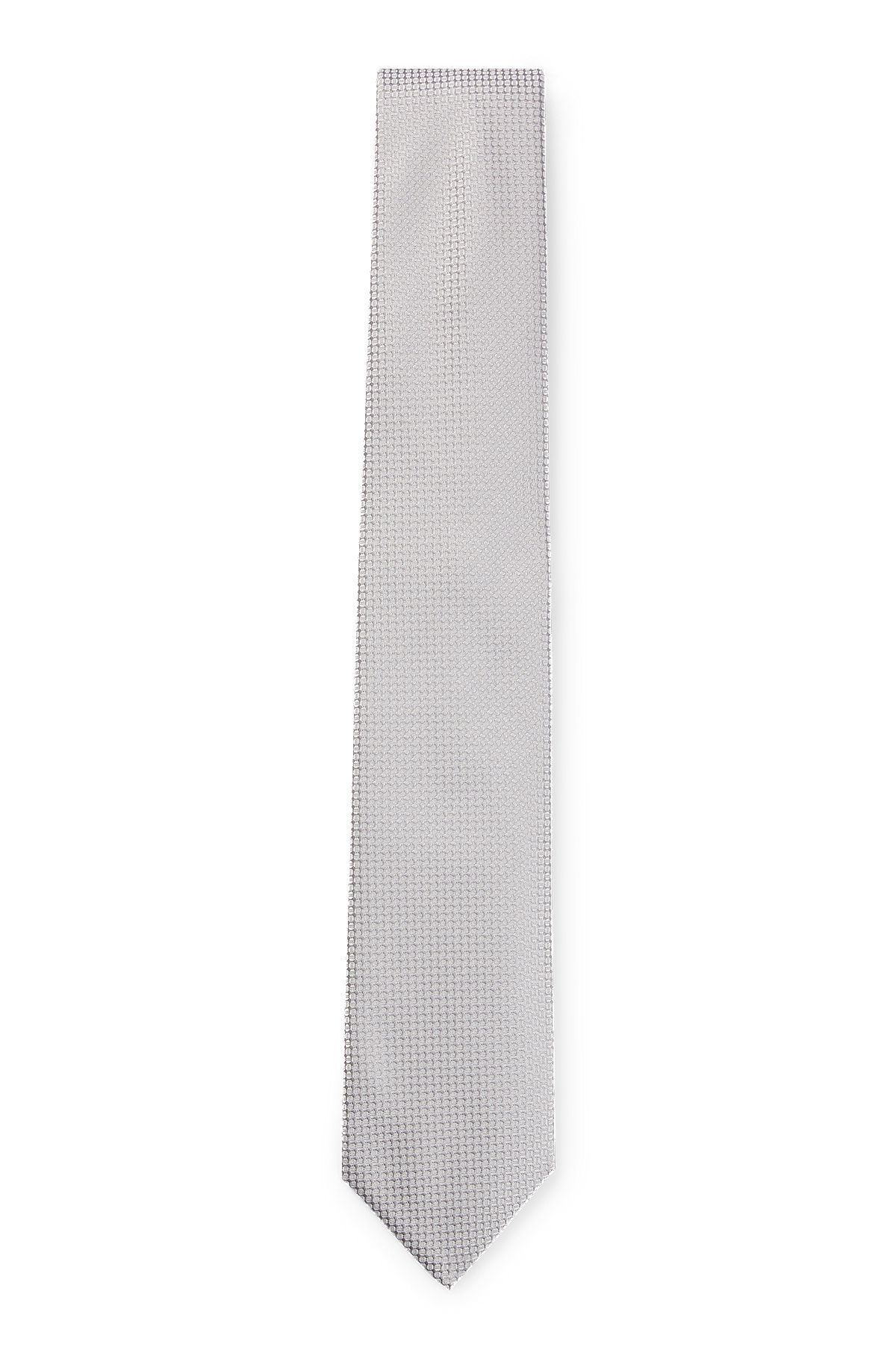 Silk-blend tie with all-over jacquard pattern, Light Grey