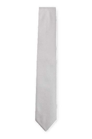 Silk-blend tie with all-over jacquard pattern, Light Grey