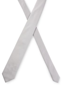 Silk-blend tie with all-over jacquard pattern, Light Grey
