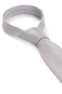 Silk-blend tie with all-over jacquard pattern, Light Grey