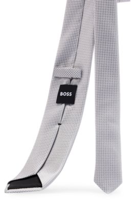 Silk-blend tie with all-over jacquard pattern, Light Grey