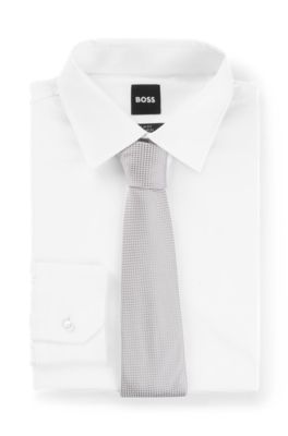 Silk-blend tie with all-over jacquard pattern, Light Grey