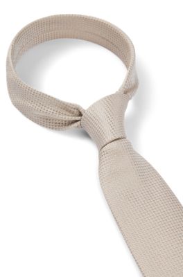 Silk-blend tie with all-over jacquard pattern, Light Beige