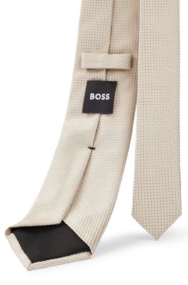 Silk-blend tie with all-over jacquard pattern, Light Beige