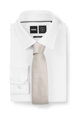 Silk-blend tie with all-over jacquard pattern, Light Beige