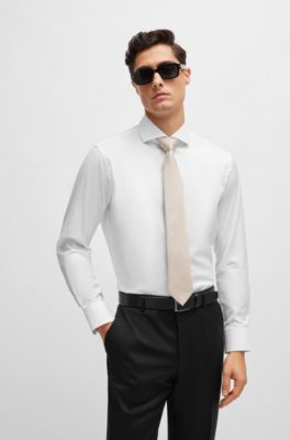 Silk-blend tie with all-over jacquard pattern, Light Beige