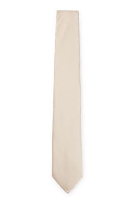 Silk-blend tie with all-over jacquard pattern, Light Beige