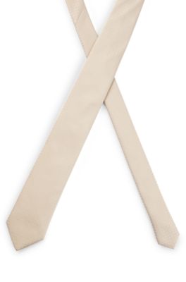 Silk-blend tie with all-over jacquard pattern, Light Beige