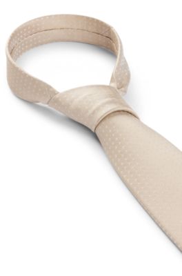 Silk-blend tie with all-over jacquard pattern, Light Beige