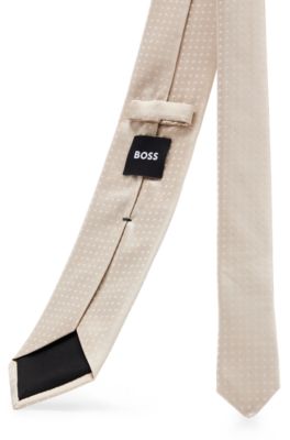 Silk-blend tie with all-over jacquard pattern, Light Beige