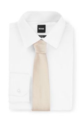Silk-blend tie with all-over jacquard pattern, Light Beige