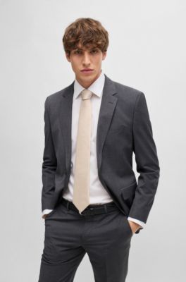 Silk-blend tie with all-over jacquard pattern, Light Beige