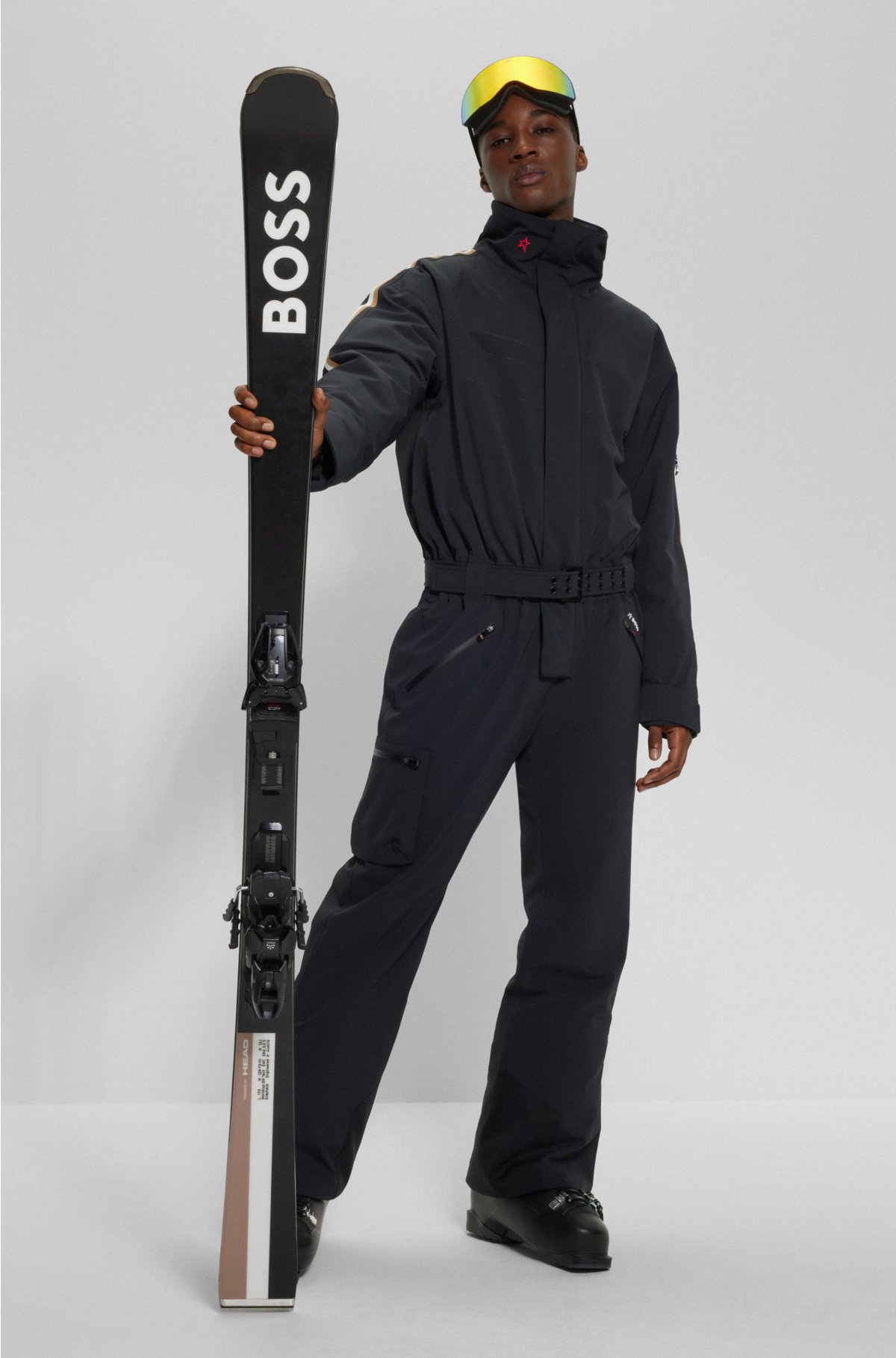 BOSS x Perfect Moment branded ski suit with stripes
