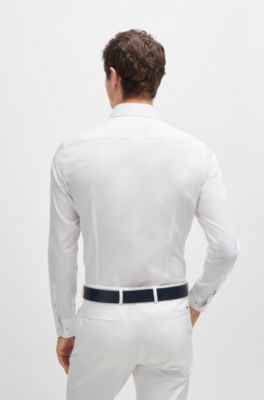 Camisa slim fit en popel&iacute;n de algod&oacute;n el&aacute;stico de planchado f&aacute;cil, Blanco