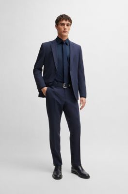Camisa slim fit en popel&iacute;n de algod&oacute;n el&aacute;stico de planchado f&aacute;cil, Azul oscuro