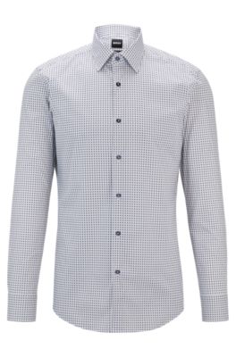 Hugo Boss Slim-fit Shirt In Geometric-printed Stretch-cotton Poplin In White
