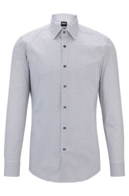 BOSS - Slim-fit shirt in geometric-printed stretch-cotton poplin